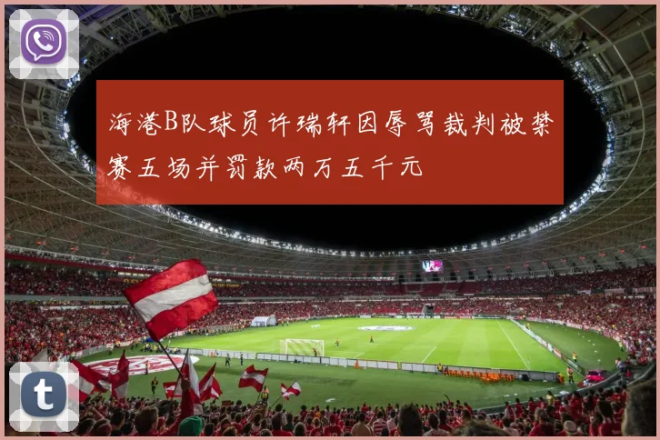 海港B队球员许瑞轩因辱骂裁判被禁赛五场并罚款两万五千元